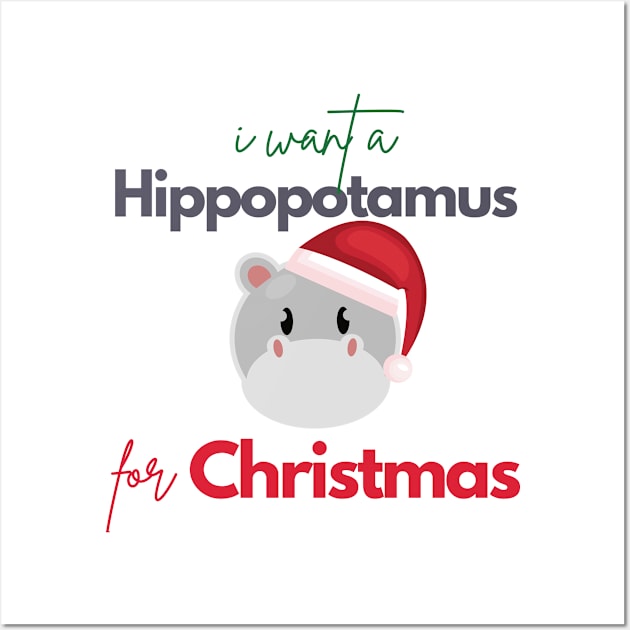 Christmas Hippopotamus Wall Art by KiyoMi